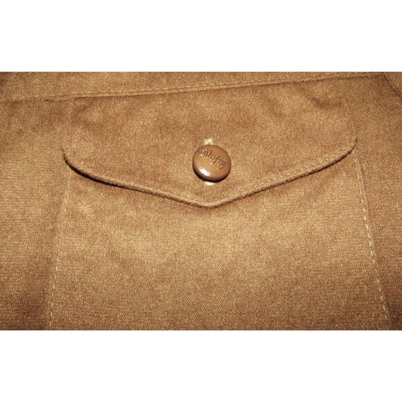 WFF Farah Shirt Mens Sz Large Brown Faux Suede Shacket pocket flaps button down - Picture 6 of 11